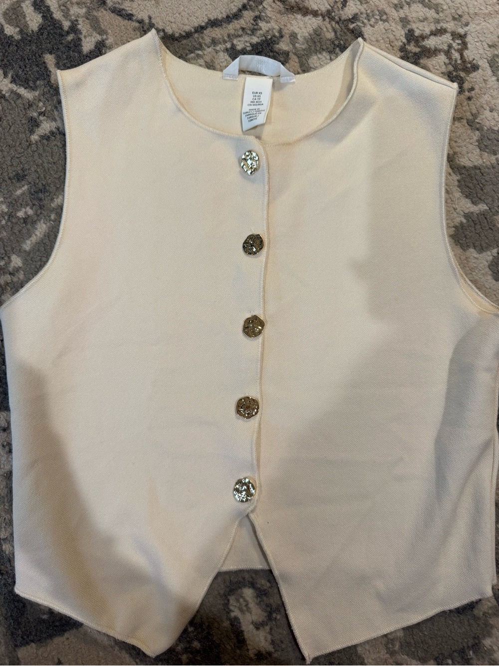 H&M Cream Sleeveless Button-Front Vest with Decorative Gold Buttons